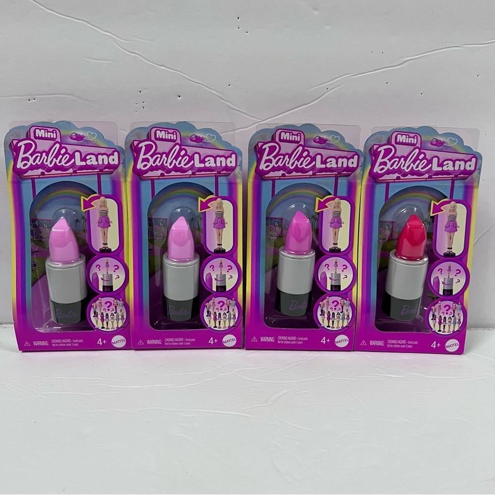 Mattel Mini Barbie Land Lipstick Mystery Dolls Set Of 4